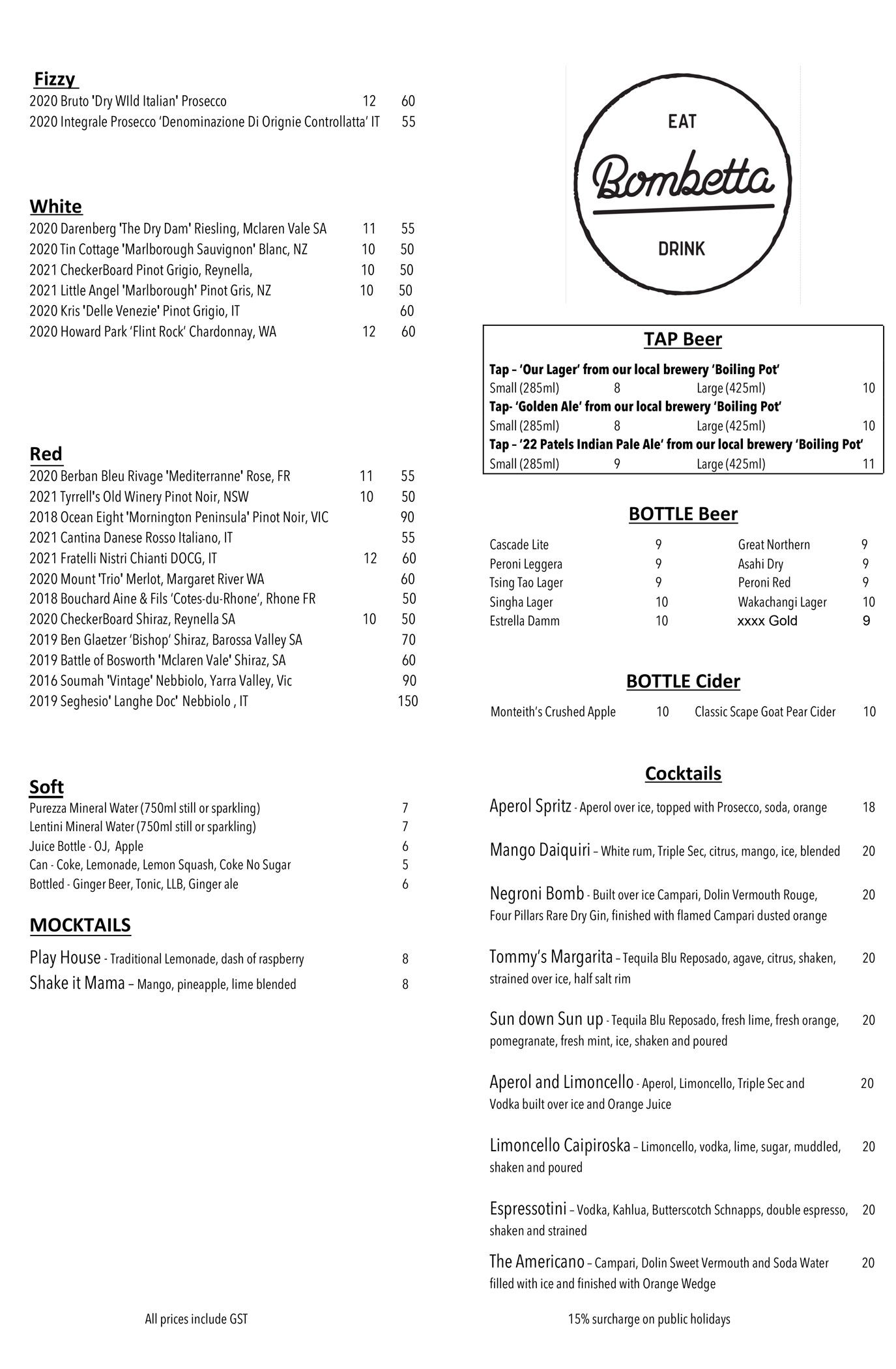 Bombetta Drinks